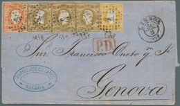 Portugal: 1867. Envelope Addressed To Italy Bearing SG 36, 10r Yellow, SG 38, 20r Bistre (3) And SG4 - Autres & Non Classés