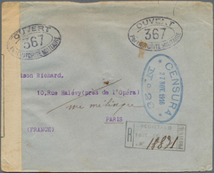 Portugal - Azoren: 1916, Stampless Registered Envelope Addressed To Paris Cancelled By Boxed 'Regist - Azores