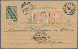 Portugal - Azoren - Angra: 1907, Stationery Card 10 R Uprated Pair 5 R Sent From "ANGRA 30 AUG 07" T - Angra
