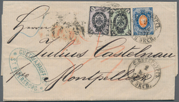 Russland: 1871. Envelope Addressed To France Bearing, 1k Black And Green, 5k Black And Lilac And, 20 - Sonstige & Ohne Zuordnung