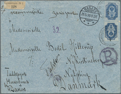 Russland: 1899 Registered Cover With White Registration Label From Kronstadt To Haslev Redirected To - Autres & Non Classés