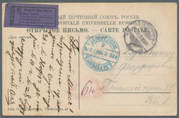 Russland: 1903/07 Two Postcards Sent From St. Petersburg With Blue Labels "taken From The Box", One - Other & Unclassified