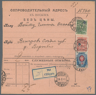 Russland: 1908/13 Five Accompanying Cards For Parcels, Three Cards Are With Declared Value, All Sent - Sonstige & Ohne Zuordnung