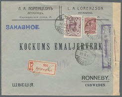 Russland: 1914/17 Seven Mostly Censored Items All Sent From Petrograd, Incl. 5 Registered Covers (on - Autres & Non Classés