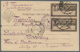 Russland: 1918, 25kop. Black/rose Postal Saving Stamp, Type I, Vertical Pair On Card 15.9.21 To Germ - Sonstige & Ohne Zuordnung