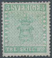 Schweden: 1855, TRE SKILL. Bco. Light Bluish Green, Fresh Colour And Good Perforation, Unused Withou - Neufs