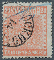 Schweden: 1855, TJUGUFYRA SKILL Bco. Brick-red, Used, Repaired, Certificate Obermüller Wilen BPP - Unused Stamps