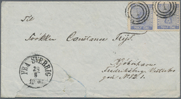 Schweden: 1861, 2 X 12 Öre Ultramarine, Tied By Danish Numeral Ring-cancel "1", Along With Cds FRA S - Ongebruikt