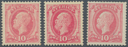 Schweden: 1885/1886, König Oscar II. 10 Öre In Zwei Farbnuancen Beide In Type II Sowie Ein Dritter W - Unused Stamps