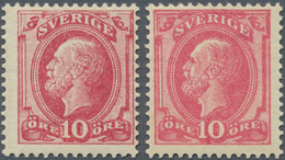 Schweden: 1885 'King Oscar II.' 10c. Carmine, Type I, And 10c. Rose-carmine, Type II, Both Mint Ligh - Neufs