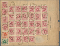 Schweden: 1890, 40 Pieces 50 Öre Red Mixed Franking With 5 Öre Green And 20 Öre Red Orange Cancelled - Unused Stamps