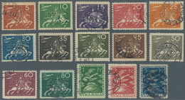 Schweden: 1924, 50th Anniversary Of UPU, 5ö. To 5kr., Complete Used Set Of 15 Values, Partly Some Ir - Unused Stamps