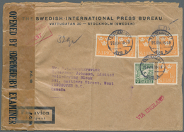 Schweden: 1944 Airmail Letter With 5x1 Crown Orange And 5 Öre Green From Stockholm To Vancouver Over - Unused Stamps