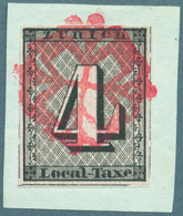 Schweiz - Zürich: 1843, 4 Rp Schwarz Mit Deutlich Ausgeprägten Senkrechten Unterdrucklinien, Farbfri - 1843-1852 Timbres Cantonaux Et  Fédéraux