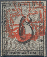 Schweiz - Zürich: 1846, 6 Rp. Schwarz Mit Waag. Unterdrucklinien, Type V, Gebraucht Und Sauber Mit R - 1843-1852 Timbres Cantonaux Et  Fédéraux