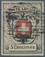 Schweiz: 1851 'Neuenburg' 5 C. Tiefschwarz/rot, Entwertet Mit Schwarzer Eidg. Raute, Farbfrisch, Rin - Unused Stamps