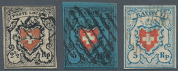 Schweiz: 1850 Poste Locale 2½ Rp. Tiefschwarz/rot Mit Kreuzeinfassung, Type 25, Entwertet Mit Schwar - Unused Stamps