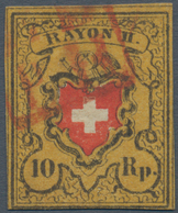 Schweiz: 1850 Rayon II 10 Rp. Schwarz/rot/gelbocker, Sogenannte "Tabakbraun", Type 28 Vom Stein A1-U - Neufs