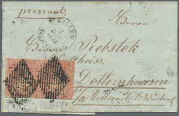 Schweiz: 1855 Strubel 15 Rp. Rötlichkarmin, Waagerechtes Paar Als 30 Rp.-Frankatur Auf Kleiner Faltb - Ungebraucht