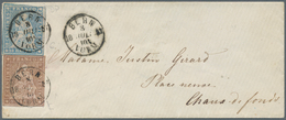 Schweiz: 1854, 10 Rappen Blau Mit PLATTENFEHLER III Und 5 Rappen Braun Auf Kleinem Damen-Brief Mit K - Ongebruikt