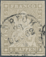 Schweiz: 1862, 2 Rp. Grau, SUPERBER Schnitt Mit Teilen Der Nachbarmarke, Sauber Gestempelt, (Mi€480, - Neufs