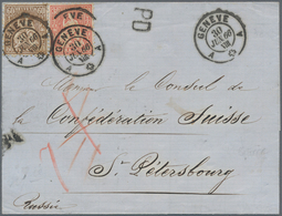 Schweiz: 1866 Destination RUSSLAND: Faltbriefhülle Von Genf An Den Schweiz. Konsul In St. Petersburg - Unused Stamps