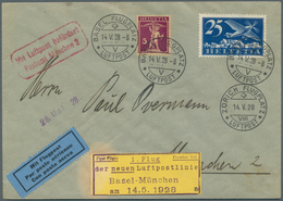 Schweiz: 1928 (14.5.) ERSTFLUG BASEL-MÜNCHEN Und Retour: Zwei Briefe Vom 14.V.1928 Mit Erstflug Base - Neufs