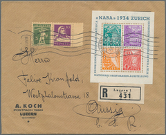 Schweiz: 1934, Naba-Block Mit Vs. Und Rs. Beifrankatur Auf R-Brief Von "LUZERN 5.11.34" (Maschinenst - Neufs