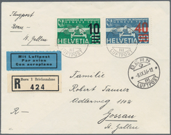 Schweiz: 1936 Flugpostmarke 40 Auf 90 C. MIT HELLROTEM AUFDRUCK Zusammen Mit Flugpostmarke 10 Auf 15 - Ungebraucht