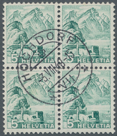 Schweiz: 1936, Freimarken Landschaften, 5 Rp. Bläulichgrün Im 4er-Block, Alle Marken Mit Stark Abgen - Neufs