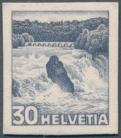 Schweiz: 1936, Freimarken Landschaften, 30 Rp. Rheinfall Als Ungezähntes Vorlagestück In Leicht Abwe - Neufs