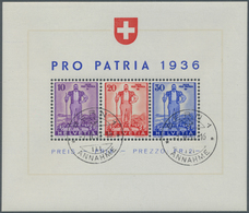 Schweiz: 1936, Pro Patria Blocks, 3 Stck. Gestempelt Sowie 1942, Gestempelt, Mi. 1080,- - Ungebraucht