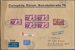 Schweiz: 1945 PAX 10 Fr. Im 4er-Block Plus Einzelmarke, 2 Fr.. Und 30 Rp. Auf R-Luftpostbrief 1946 V - Neufs