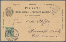 Schweiz - Ganzsachen: 1894, Doppel-Inlandsganzsachenkarte Mit 5 Rp. Zusatzfrankatur (Marke Eckfehler - Postwaardestukken