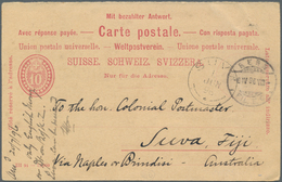 Schweiz - Ganzsachen: 1896. 10 Rp Ganzsachenpostkarte (Frageteil) Aufgegeben In BERN 6.IV.(18)96 Nac - Postwaardestukken