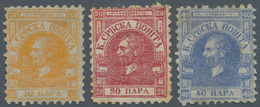 Serbien: 1866, Definitives Michail Perf. 9½, 10pa. Orange, 20pa. Rose And 40pa. Ultramarine, Set Of - Servië