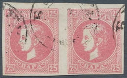 Serbien: 1872/1873, 25pa. Rose, IMPERFORATE Horizontal Pair, Fine Used. - Serbie