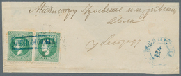 Serbien: 1869/1870, 50pa. Green, Perf. 9½:12, Two Copies (some Toned Perfs) On Large Fragment Of Reg - Servië