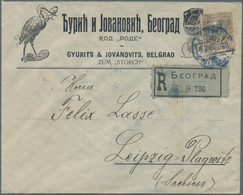 Serbien: 1911, Registered Letter With 50 Pa. King Peter I. With Sender "Zum Storch" With Nice Illust - Serbien