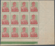Sowjetunion: 1925, 2 R Green/rose, Perf.12, Wmk "meander And Flowers (upright)", Block Of 12 (4x4) F - Lettres & Documents