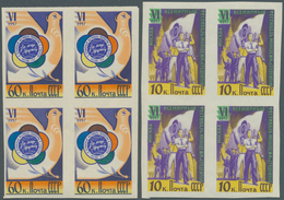 Sowjetunion: 1957 'Youth World Games' Four Different Blocks Of Four Imperforated, With 10k., 20k., 4 - Covers & Documents