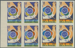 Sowjetunion: 1957 'Youth World Games' Four Different Blocks Of Four Imperforated, With 10k., 20k., 4 - Covers & Documents