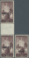 Triest - Zone A: 1950, 50l. Brown, Three Copies With Downwards Shifted Overprints: Single Stamp (5 M - Neufs