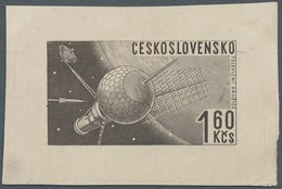 Tschechoslowakei: 1962. 1.60 K Satellite, Small Engraving Proof In Black. ÷ 1962. 1,60 K Satellite, - Unused Stamps