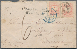 Ungarn: 1875. Envelope (roughly Opened) Addressed To France Bearing Yvert 15, 5kr Carmine (pair) Tie - Lettres & Documents