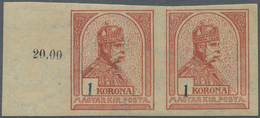 Ungarn: 1900, 1 Kr King Franz Josef Red With Black Digitals, Horizontal Pair, Inperforated, From The - Lettres & Documents
