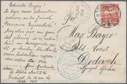 Ungarn: 1910, Ppc From "BUDAPEST 11.5.1910" Via "Canarian Islands", Accra To DODOWAH; GOLDCOAST. Arr - Covers & Documents