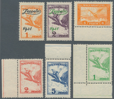 Ungarn: 1930, Sechs Gezähnte Postfrische Flugpostmarken, Dabei 1x Mit Unterrand, 1x Mit Linkem Rand, - Lettres & Documents