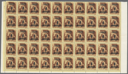 Ungarn: 1945, 1 P On 20 F Red-brown With DOUBLE Surcharge "1945 / 1 / Pengö", Block With 50 Stamps ( - Lettres & Documents