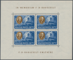 Ungarn: 1947, Postfrische Kleinbogen "Präsident Roosevelt" Gezähnt, 1x Mit Randbugspur, (Mi.-E 450.- - Lettres & Documents